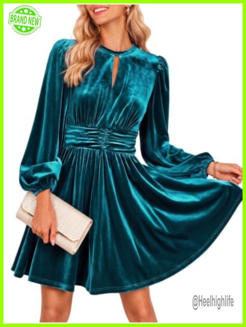 Velvet Long Sleeve Mini Dress High Waist A-Line Keyhole Party